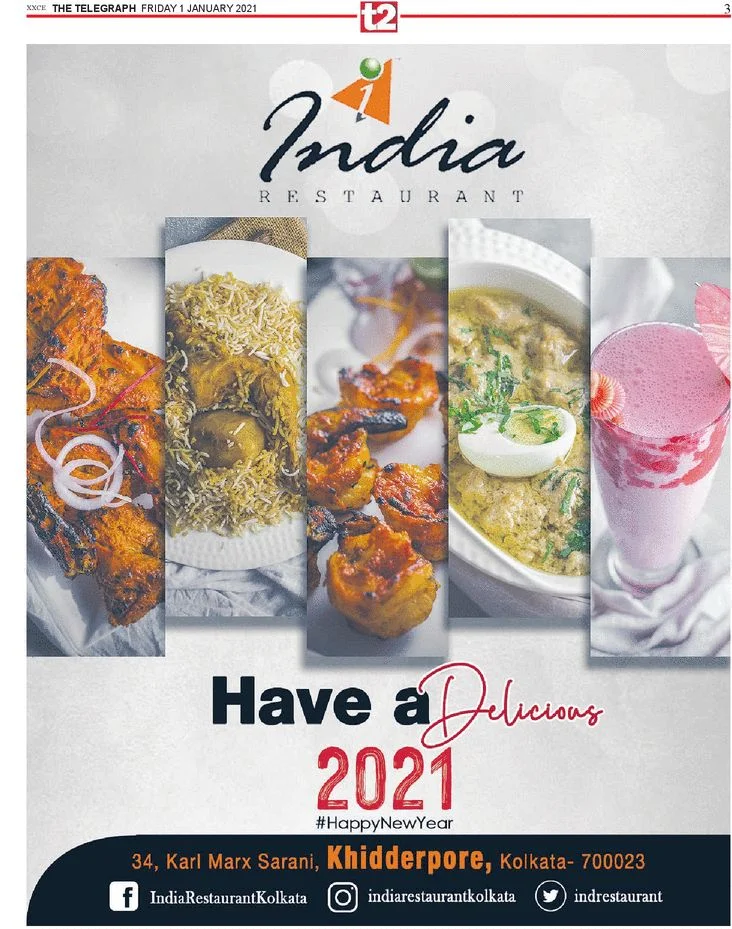 India Restaurant wishes the readers of T2 a happy new year with a full page display ad.