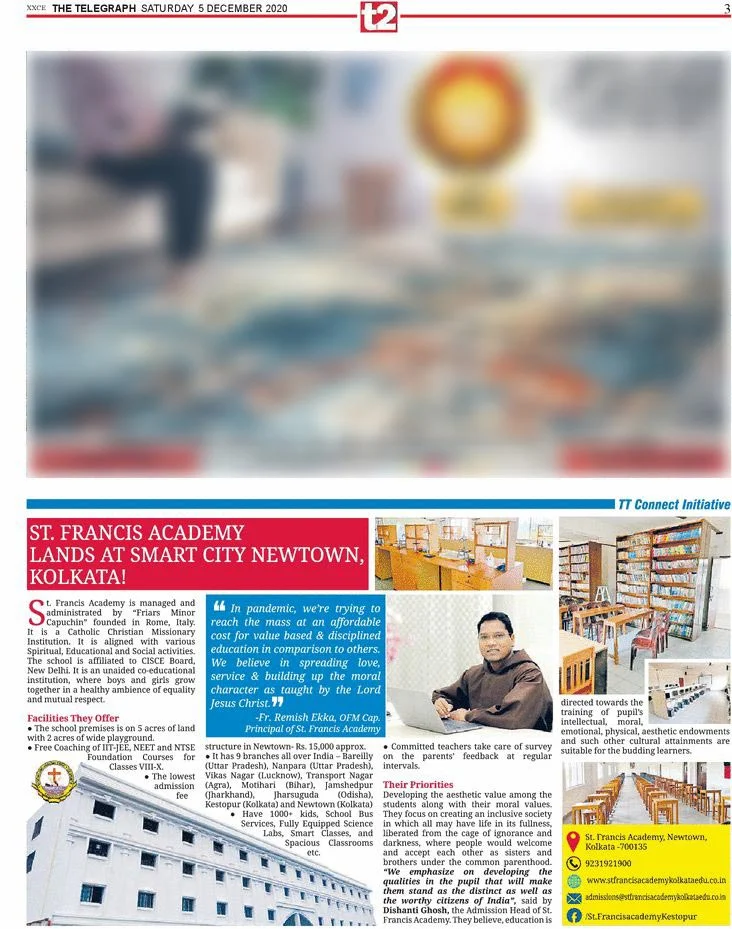 We Make Us has executed the half page article of St. Francis Academy at T2, The Telegraph.