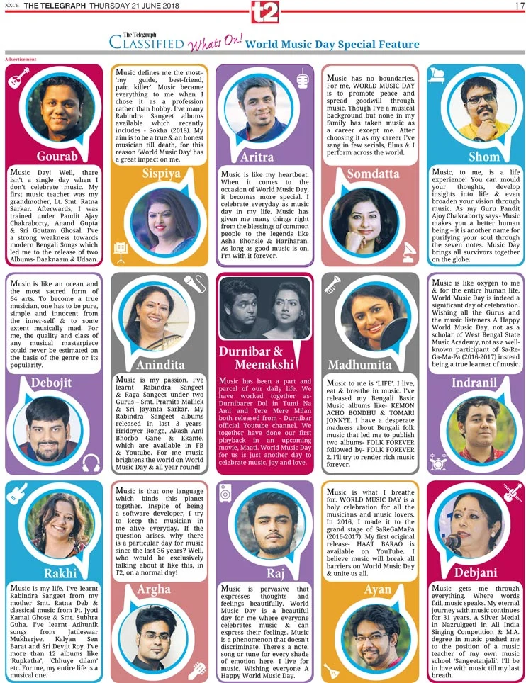 World Music Day Special Feature on The Telegraph T2 in advertorial format by We Make Us.