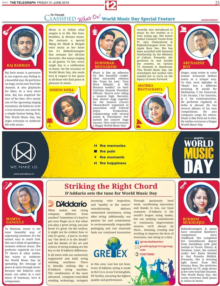 World Music Day Special Feature on The Telegraph T2 by We Make Us.