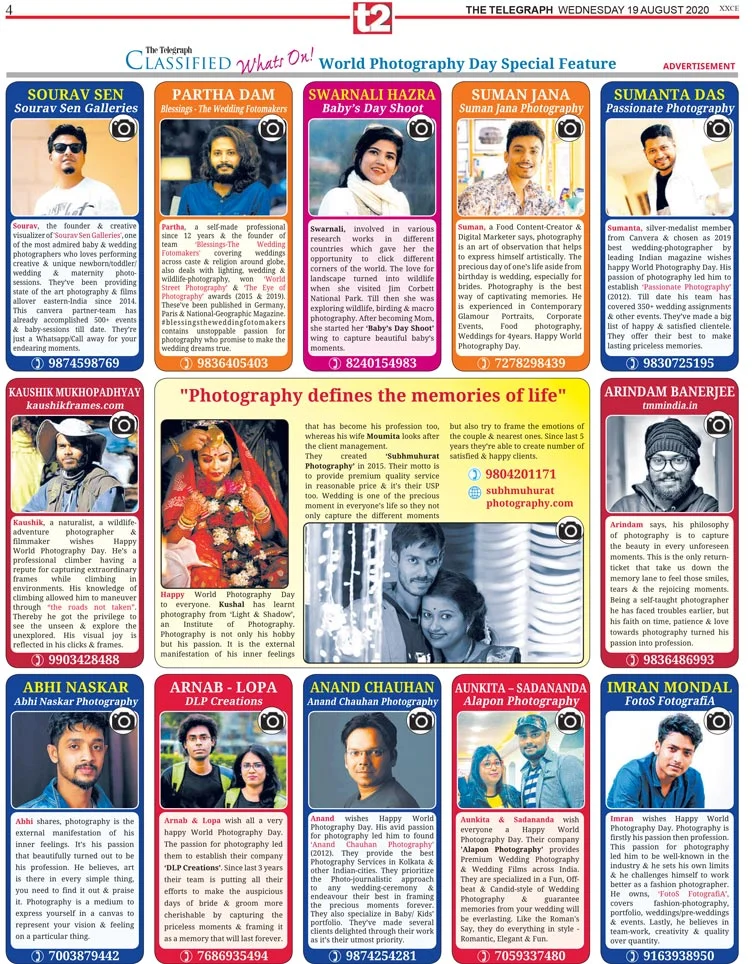 World Photography Day on The Telegraph T2 in the Classified Section by We Make Us.