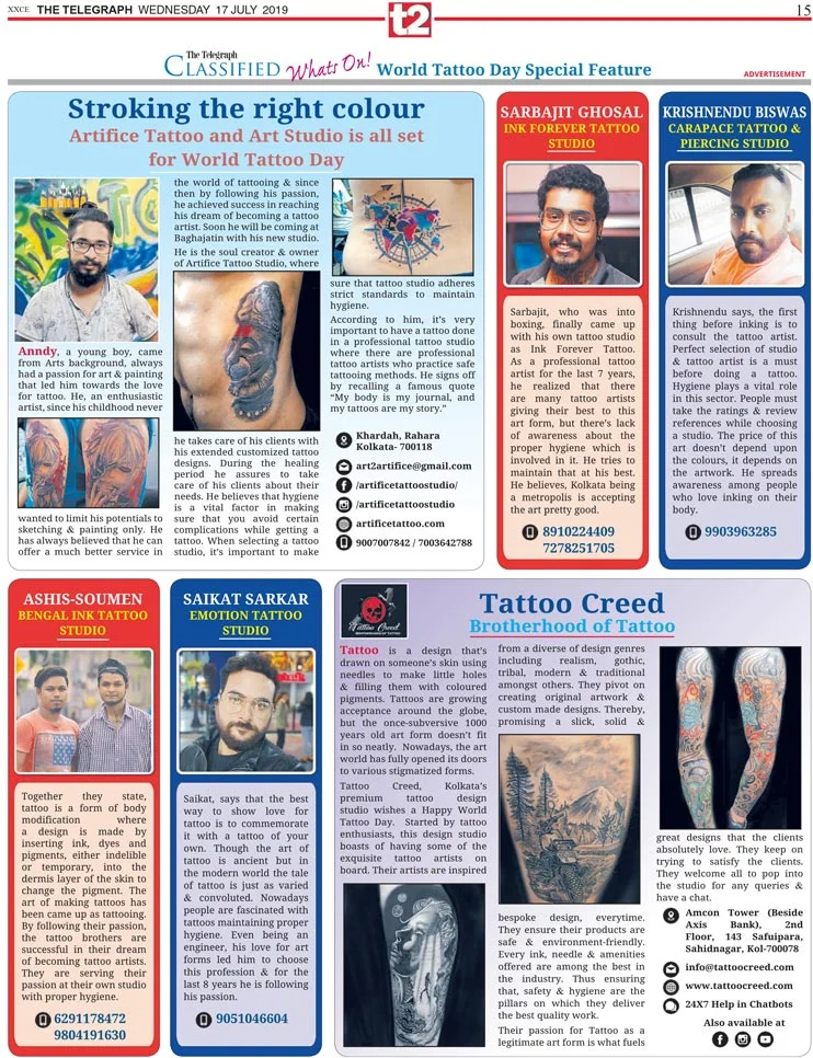 The World Tattoo Day has been once again celebrated by We Make Us On The Telegraph T2 at their Classified What's On section.