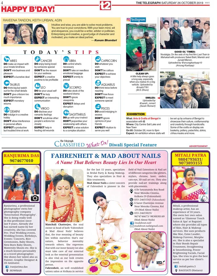 Diwali Special Feature about photography and grooming on The Telegraph T2.