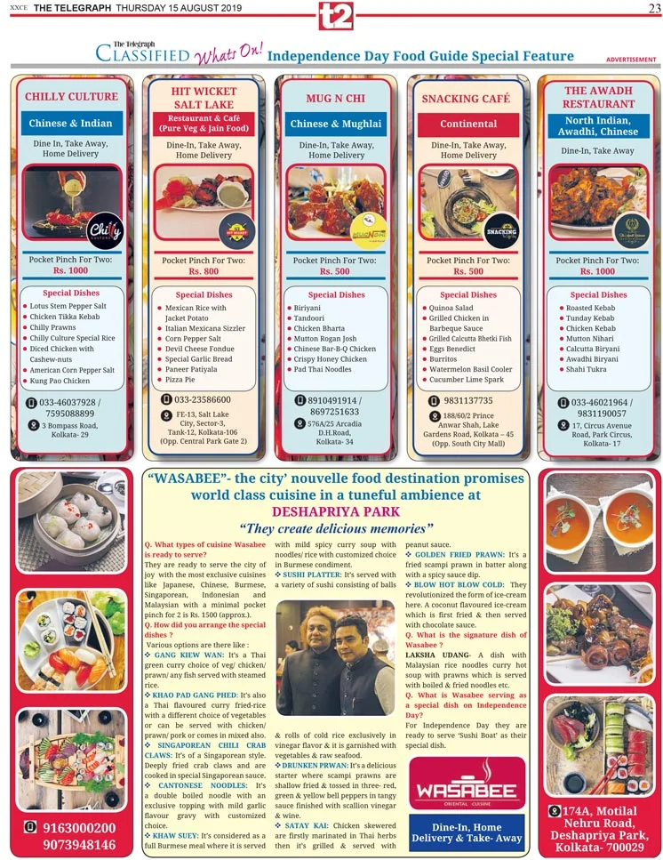 Classified Whats On Food Guide Special Feature on The Telegraph T2.