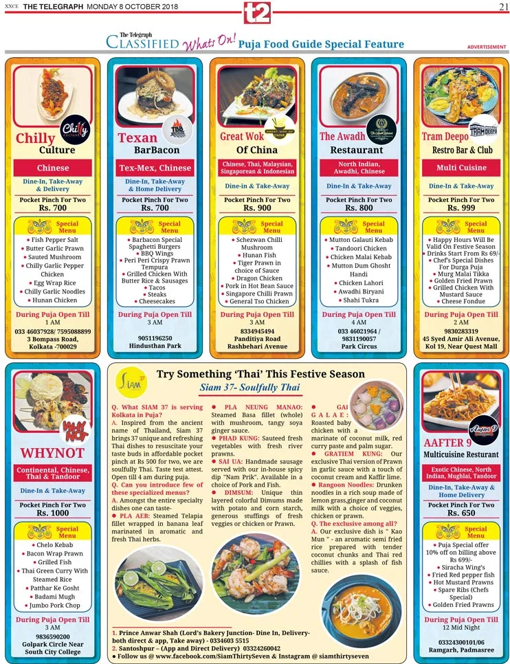 Puja Food Guide Special Feature on The Telegraph T2 by We Make Us.