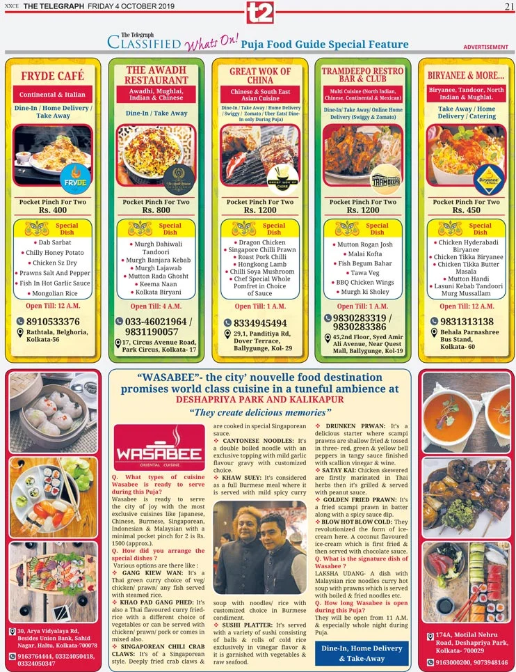Puja Food Guide special feature on the Telegraph T2 by We Make Us.