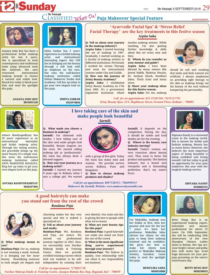 Grooming Special Feature with Makeup Artists on The Telegraph T2 in advertorial format.