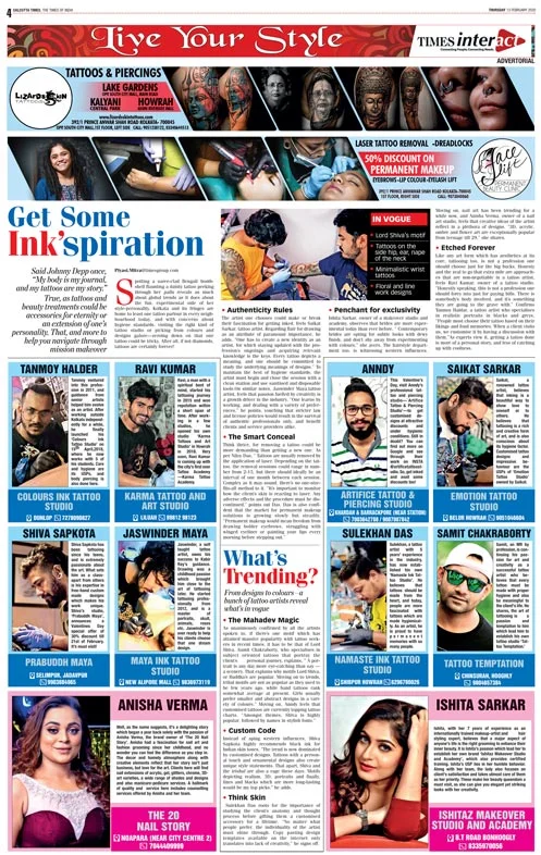 Live Your Style- Tattoo and Makeup Artists' Advertorial at Times Interact on Calcutta Times, Times Of India by We Make Us.