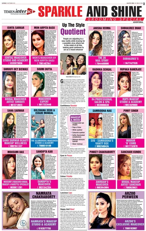 Sparkle And Shine Grooming Special Feature on TOI Calcutta Times in an advertorial format under the category of Times Interact.