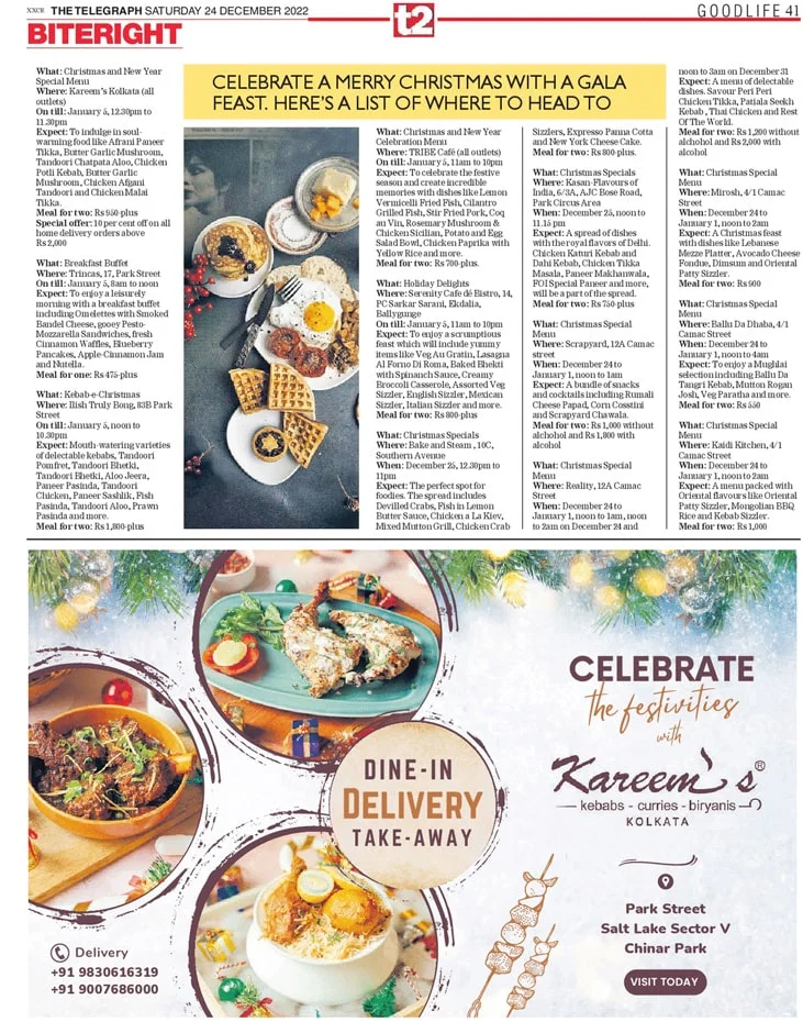 Telegraph t2 Half Page Display Ad of Kareem's